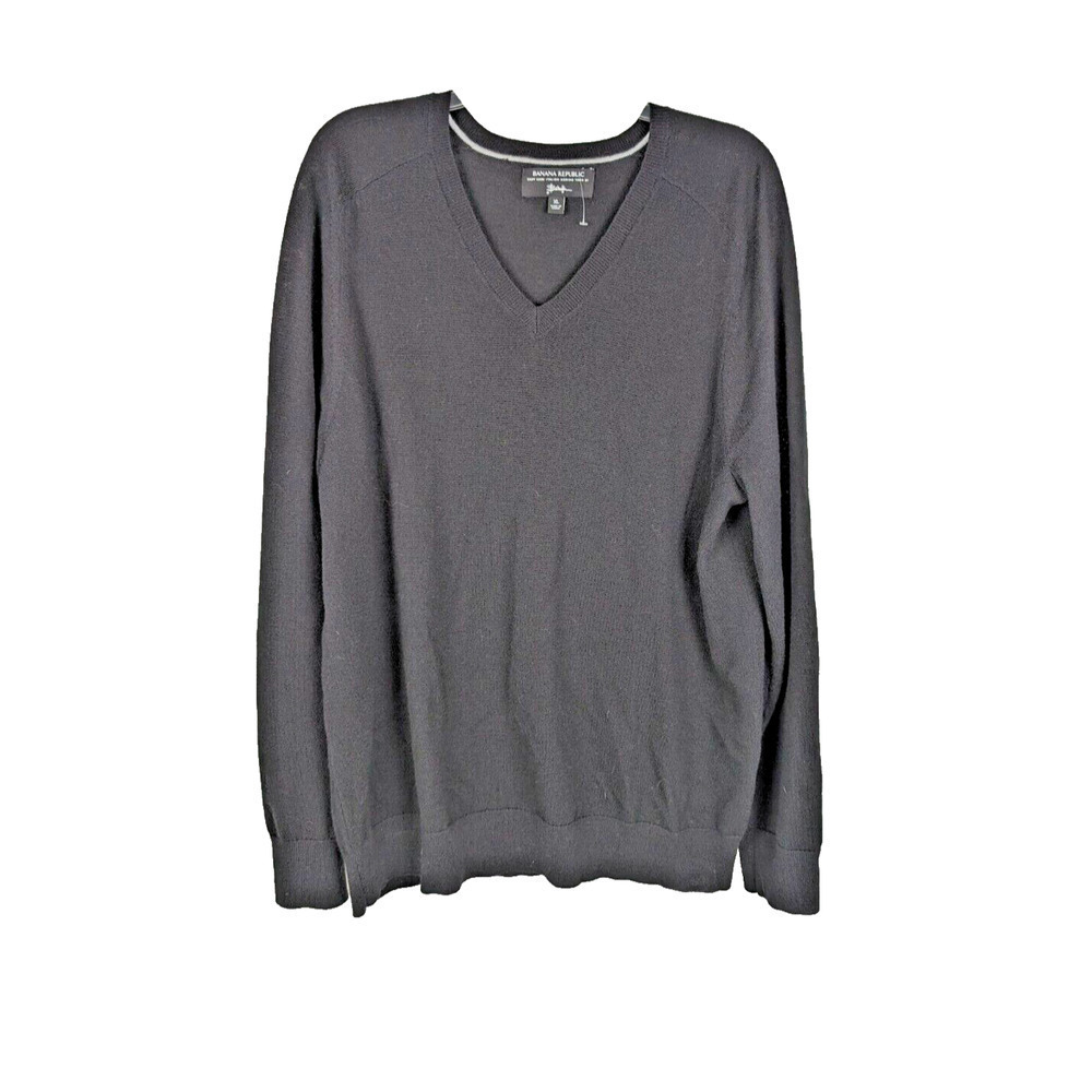 Banana Republic Baruffa Sweater Mens XL 100% Italian Merino Yarn Black V-neck